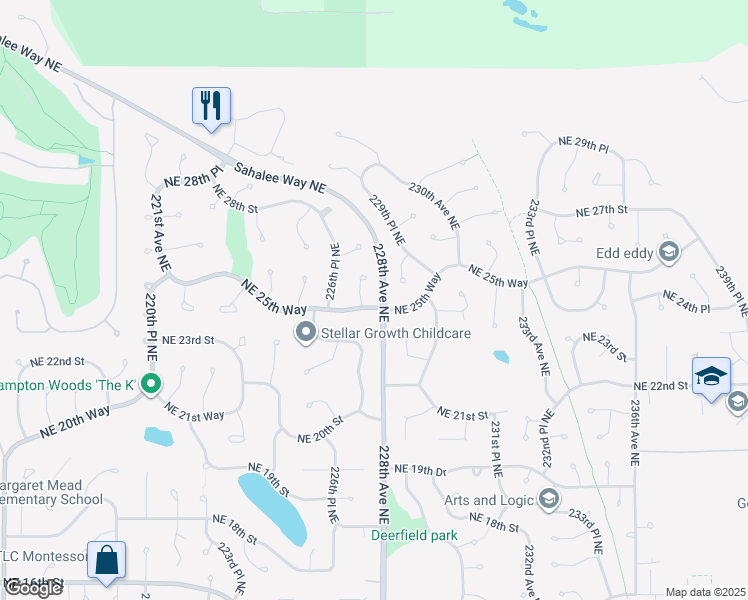 map of restaurants, bars, coffee shops, grocery stores, and more near 22716 Northeast 25th Way in Sammamish