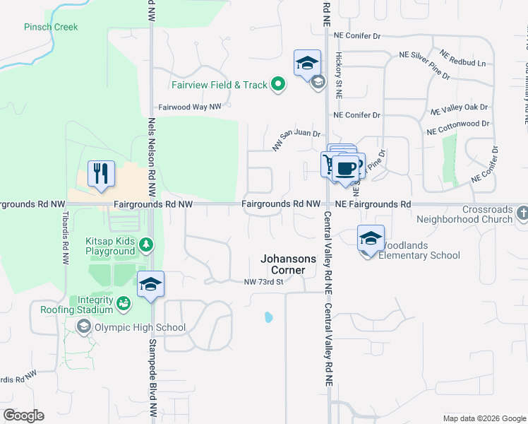 map of restaurants, bars, coffee shops, grocery stores, and more near 368 Northwest Grandstand Street in Bremerton