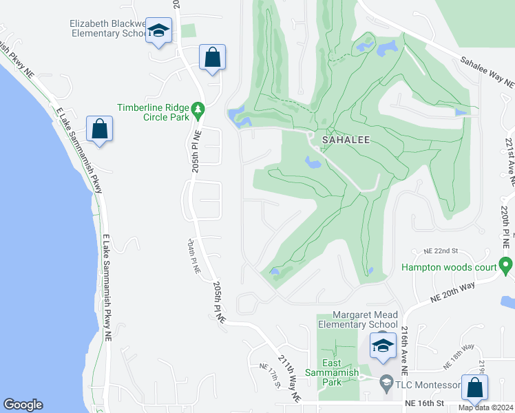 map of restaurants, bars, coffee shops, grocery stores, and more near 20819 Northeast 25th Street in Sammamish