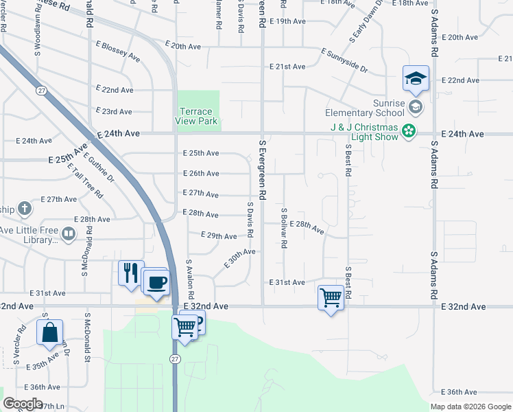 map of restaurants, bars, coffee shops, grocery stores, and more near 13804 East 27th Avenue in Spokane Valley