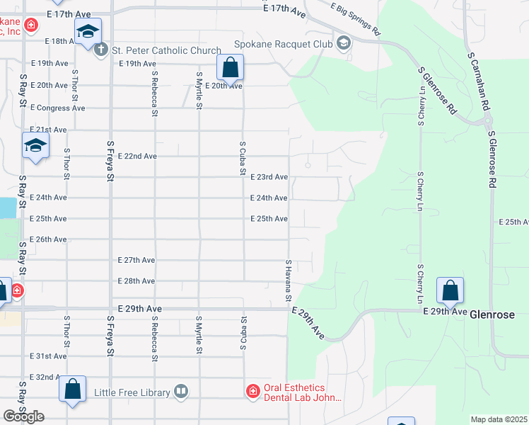 map of restaurants, bars, coffee shops, grocery stores, and more near 4238 East 24th Avenue in Spokane