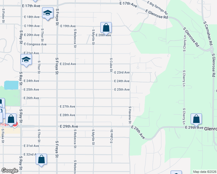 map of restaurants, bars, coffee shops, grocery stores, and more near 4208 East 24th Avenue in Spokane