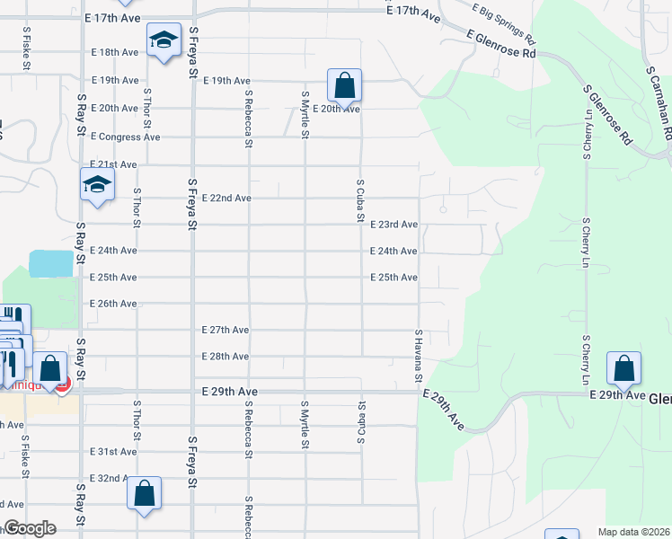map of restaurants, bars, coffee shops, grocery stores, and more near 4102 East 24th Avenue in Spokane