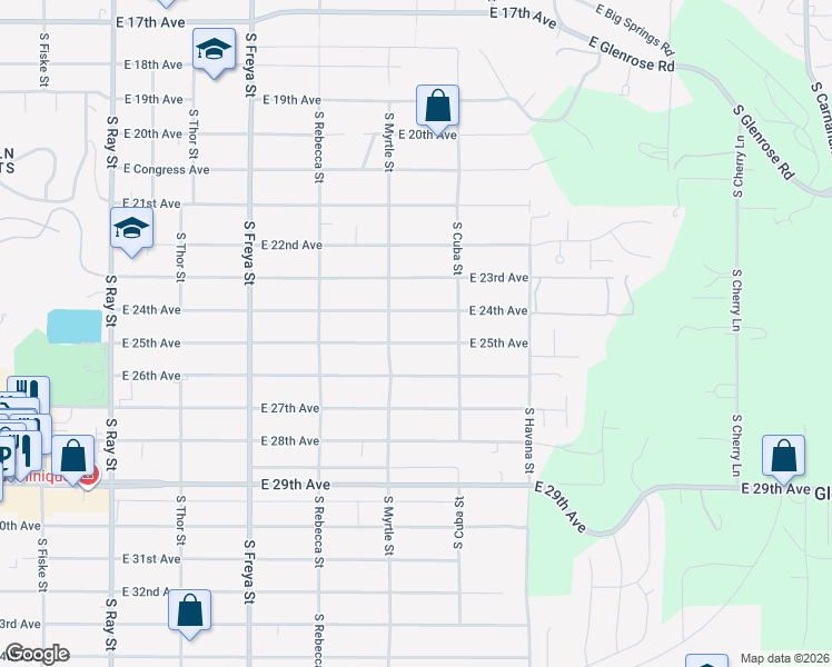 map of restaurants, bars, coffee shops, grocery stores, and more near 4102 East 24th Avenue in Spokane