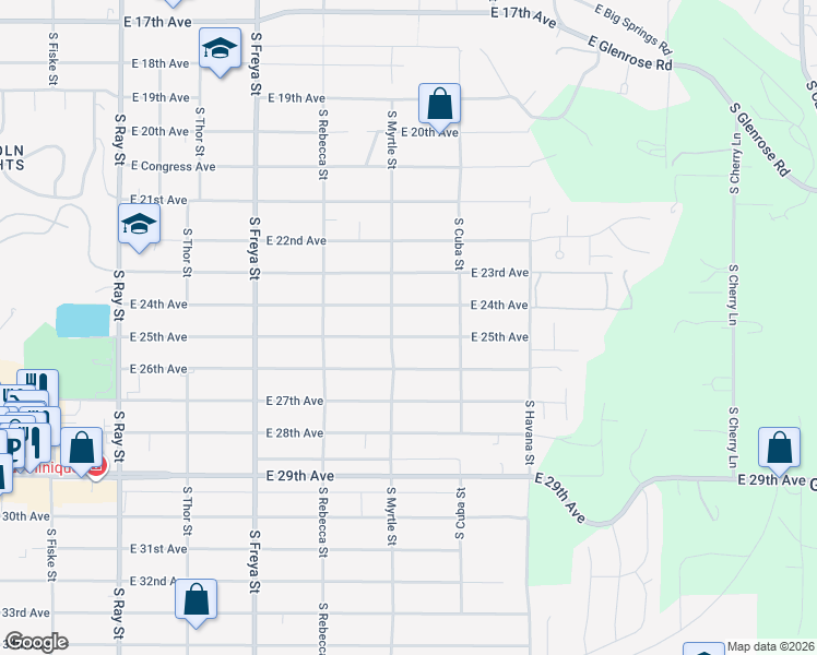map of restaurants, bars, coffee shops, grocery stores, and more near 3928 East 24th Avenue in Spokane