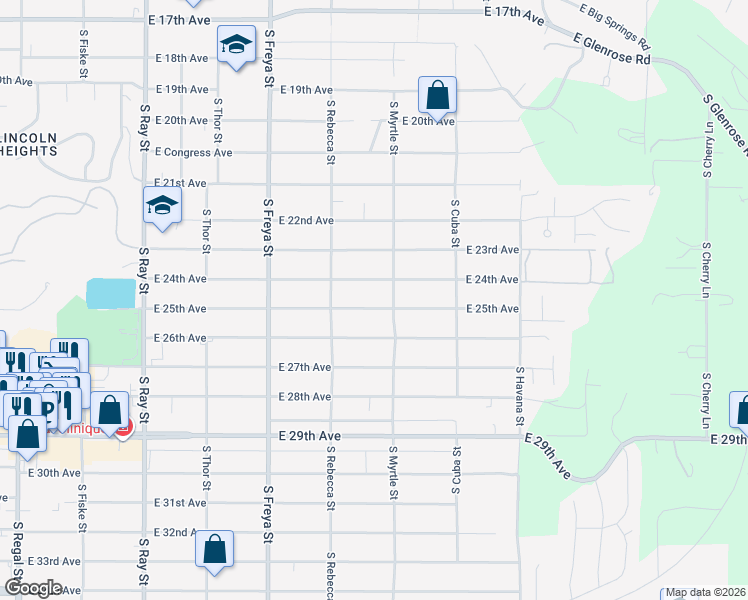 map of restaurants, bars, coffee shops, grocery stores, and more near 3828 East 24th Avenue in Spokane