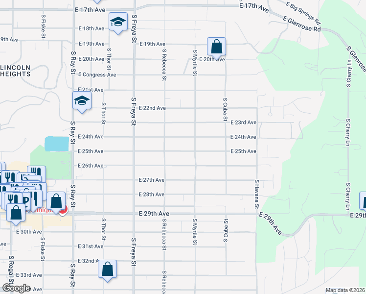 map of restaurants, bars, coffee shops, grocery stores, and more near 3828 East 24th Avenue in Spokane