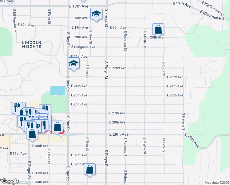 map of restaurants, bars, coffee shops, grocery stores, and more near 3618 East 24th Avenue in Spokane