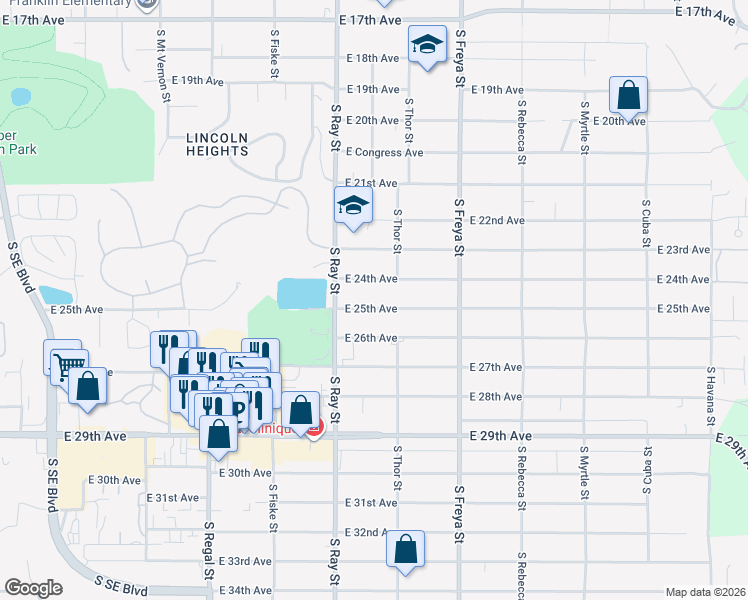 map of restaurants, bars, coffee shops, grocery stores, and more near 3308 East 24th Avenue in Spokane