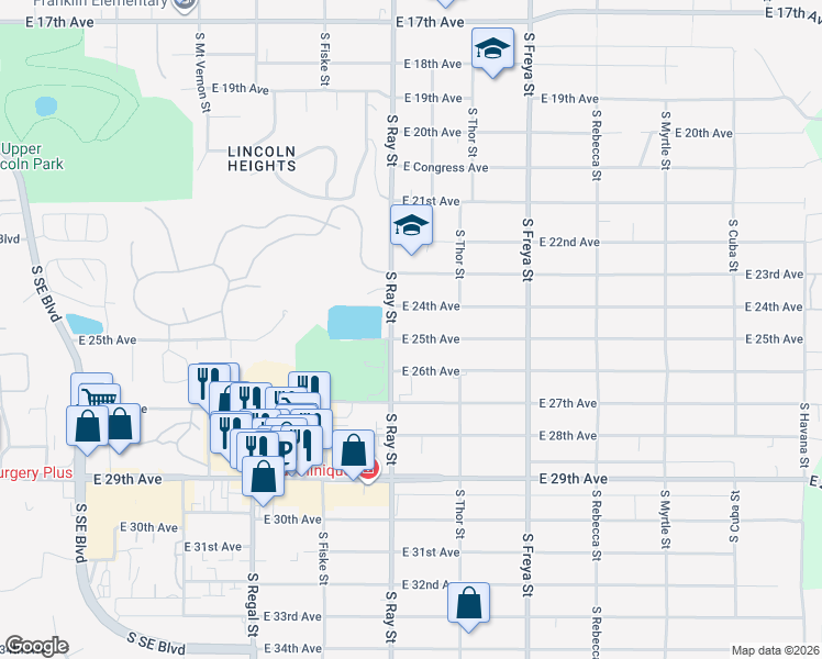 map of restaurants, bars, coffee shops, grocery stores, and more near 3204 East 24th Avenue in Spokane