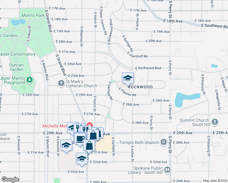 map of restaurants, bars, coffee shops, grocery stores, and more near 810 East Plateau Road in Spokane