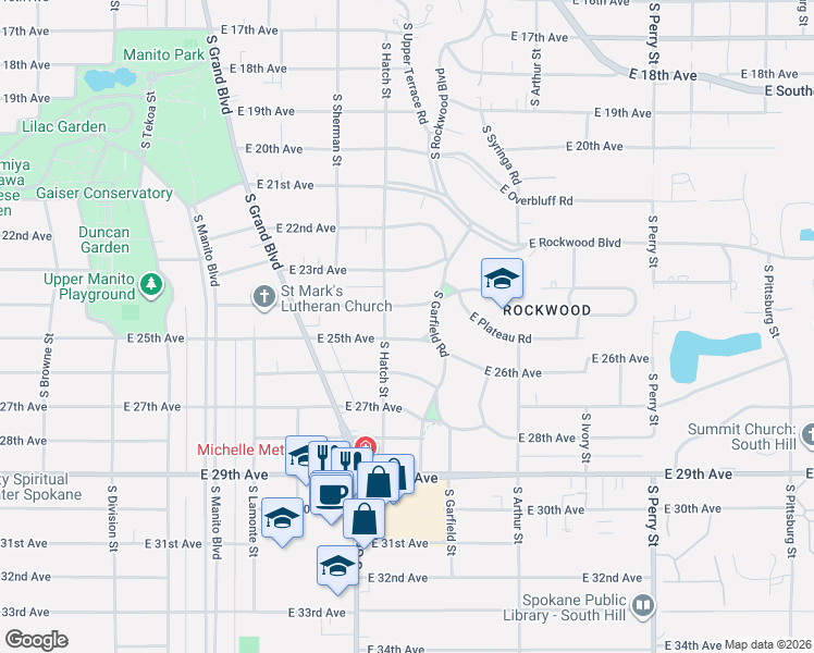 map of restaurants, bars, coffee shops, grocery stores, and more near 706 East 24th Avenue in Spokane