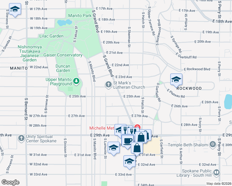 map of restaurants, bars, coffee shops, grocery stores, and more near in Spokane