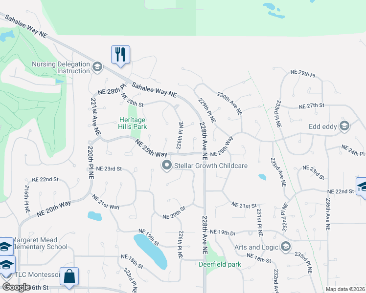 map of restaurants, bars, coffee shops, grocery stores, and more near 2515 227th Place Northeast in Sammamish