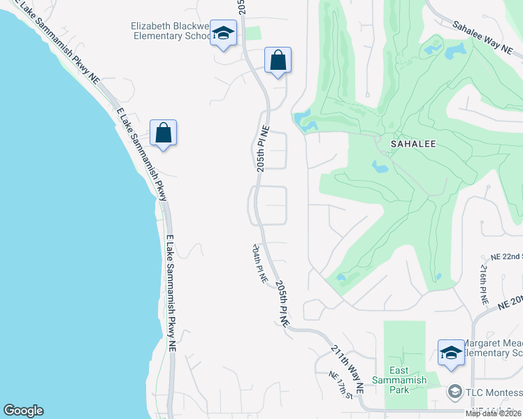map of restaurants, bars, coffee shops, grocery stores, and more near 20628 Northeast 25th Court in Sammamish