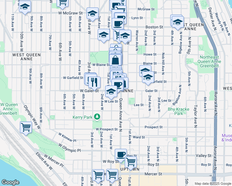 map of restaurants, bars, coffee shops, grocery stores, and more near 20 West Galer Street in Seattle