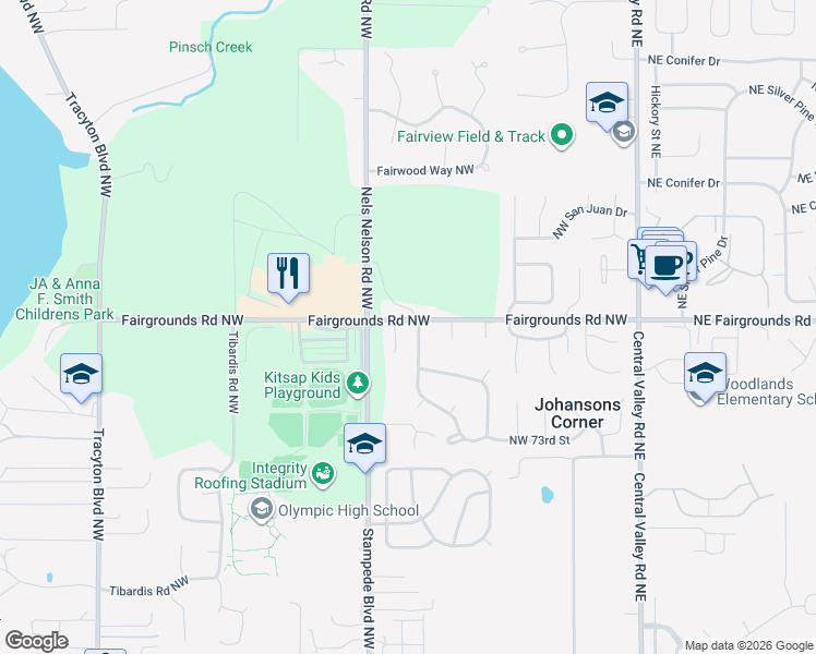 map of restaurants, bars, coffee shops, grocery stores, and more near 724 Fairgrounds Road Northwest in Bremerton