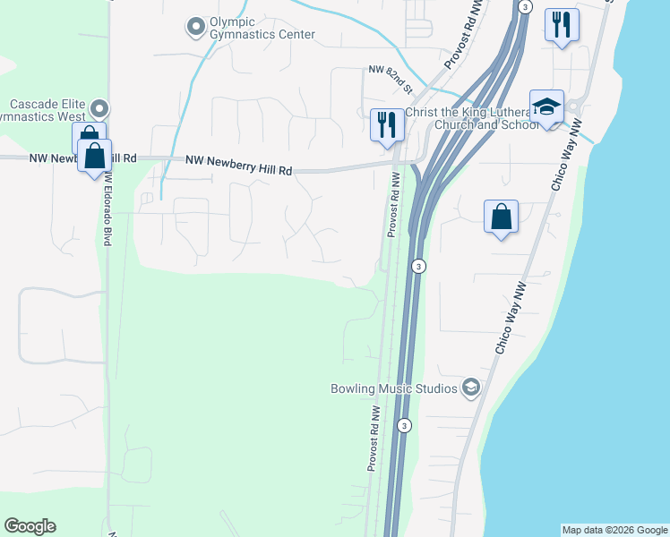 map of restaurants, bars, coffee shops, grocery stores, and more near 4884 Northwest Chad Court in Silverdale