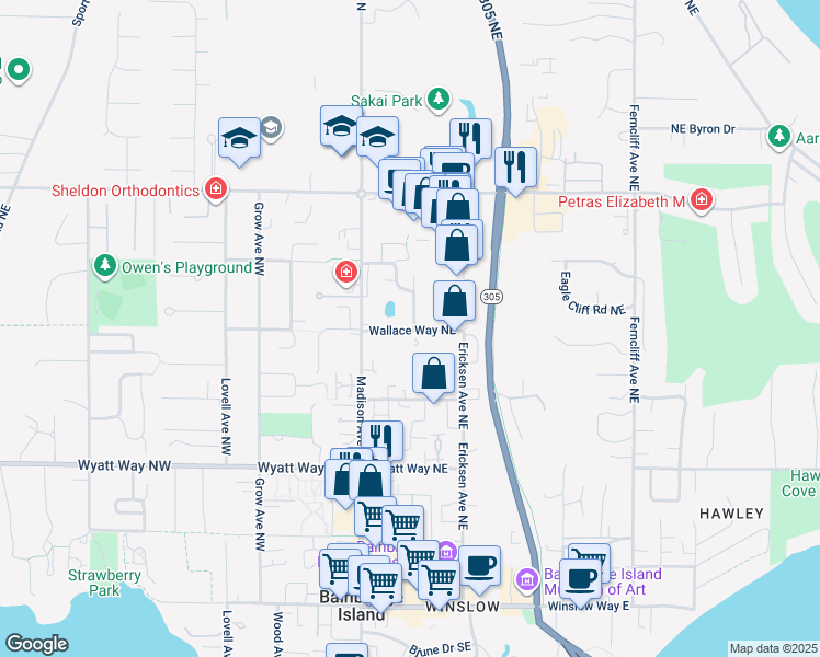 map of restaurants, bars, coffee shops, grocery stores, and more near 926 Blue Heron Avenue Northeast in Bainbridge Island