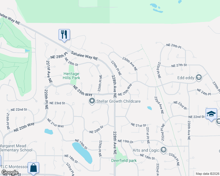 map of restaurants, bars, coffee shops, grocery stores, and more near 2510 227th Place Northeast in Sammamish
