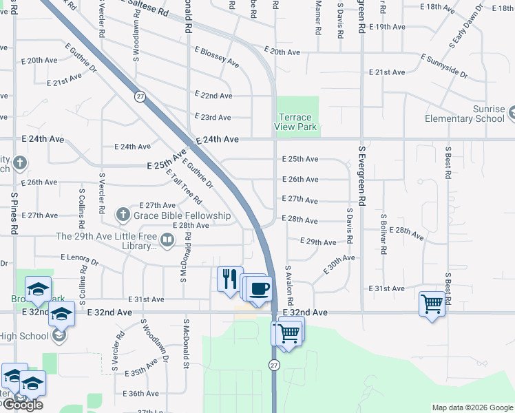 map of restaurants, bars, coffee shops, grocery stores, and more near 2706 South McCabe Road in Spokane Valley