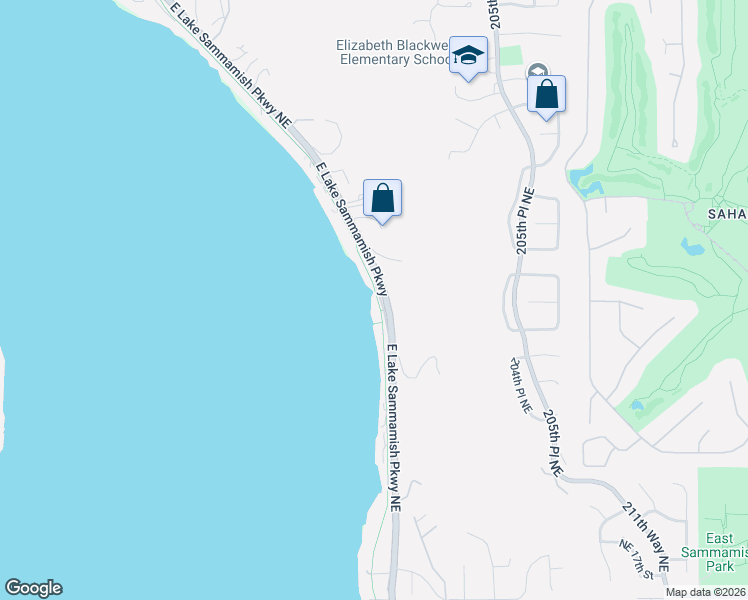 map of restaurants, bars, coffee shops, grocery stores, and more near East Lake Sammamish Parkway Northeast in Redmond