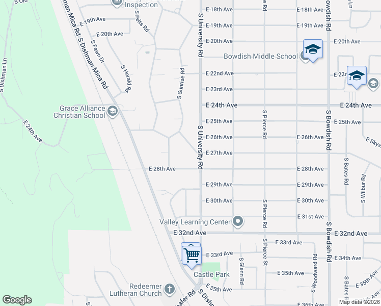 map of restaurants, bars, coffee shops, grocery stores, and more near 10622 East 27th Avenue in Spokane Valley