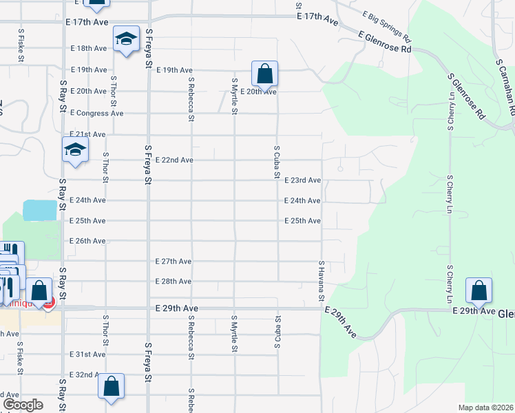 map of restaurants, bars, coffee shops, grocery stores, and more near 4102 E 24th Ave in Spokane