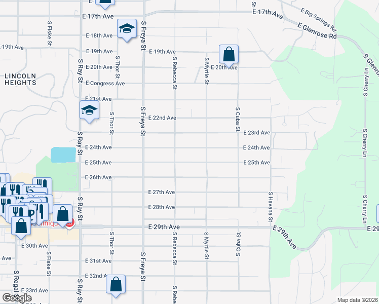 map of restaurants, bars, coffee shops, grocery stores, and more near 3828 East 24th Avenue in Spokane