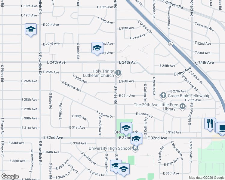map of restaurants, bars, coffee shops, grocery stores, and more near 2620 South Pines Road in Spokane Valley