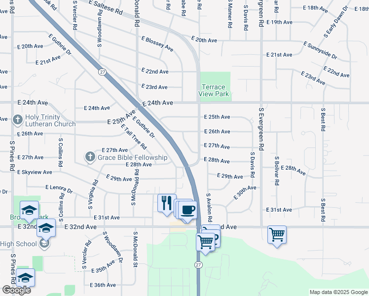 map of restaurants, bars, coffee shops, grocery stores, and more near 2706 South McCabe Road in Spokane Valley