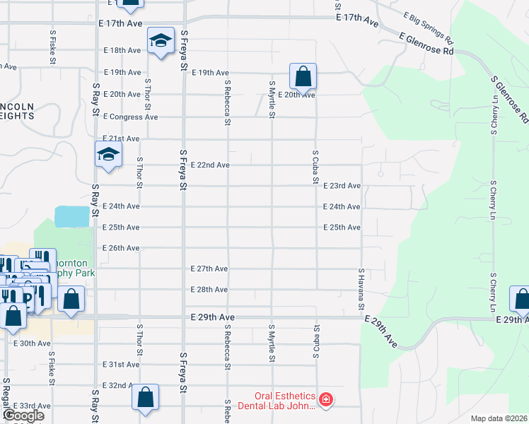 map of restaurants, bars, coffee shops, grocery stores, and more near 3928 East 24th Avenue in Spokane