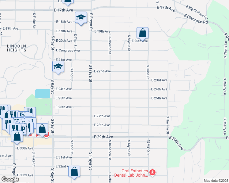 map of restaurants, bars, coffee shops, grocery stores, and more near 3828 East 24th Avenue in Spokane