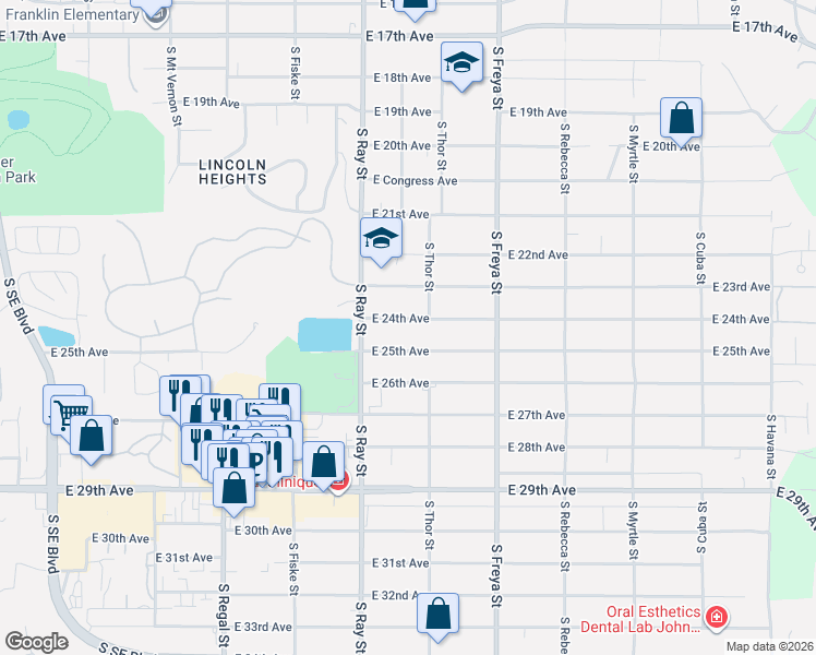 map of restaurants, bars, coffee shops, grocery stores, and more near 3308 East 24th Avenue in Spokane