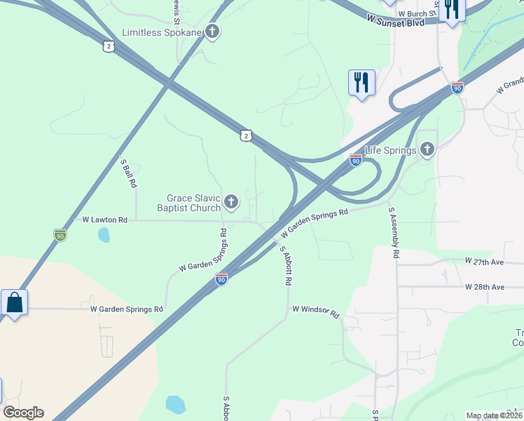 map of restaurants, bars, coffee shops, grocery stores, and more near in Spokane County