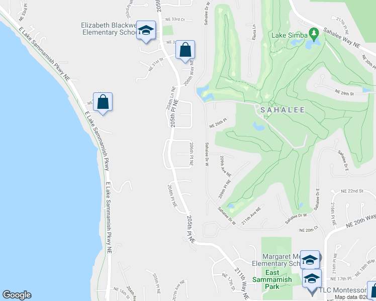 map of restaurants, bars, coffee shops, grocery stores, and more near 20644 Northeast 25th Court in Sammamish
