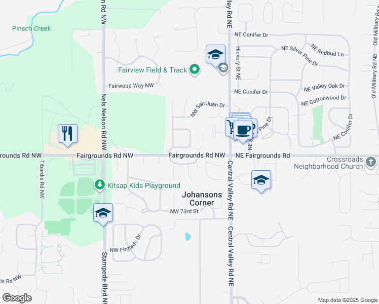 map of restaurants, bars, coffee shops, grocery stores, and more near 383 Northwest Oakmont Way in Bremerton