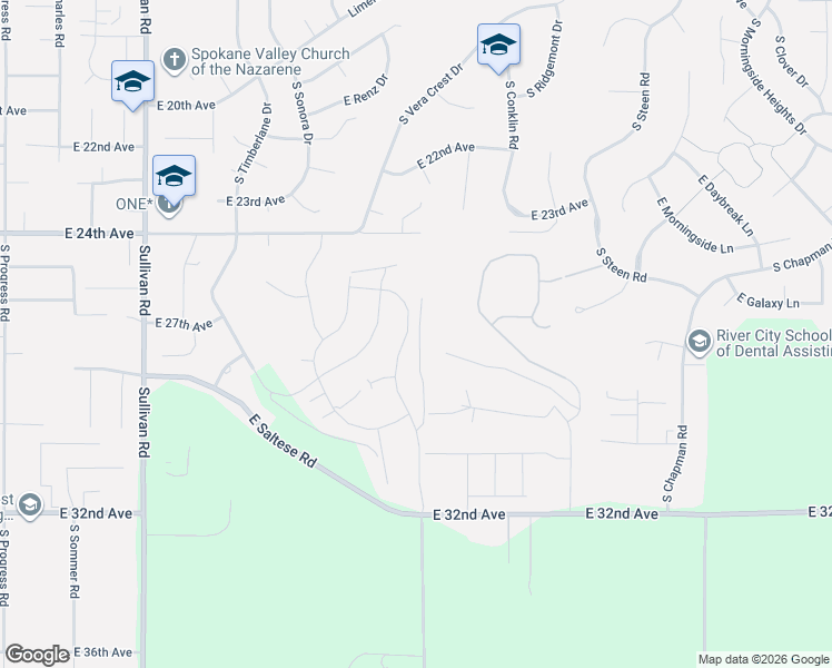 map of restaurants, bars, coffee shops, grocery stores, and more near 2624 South Galway Lane in Spokane Valley