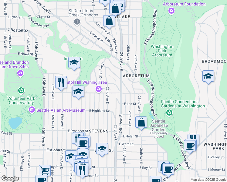 map of restaurants, bars, coffee shops, grocery stores, and more near 2218 East Galer Street in Seattle