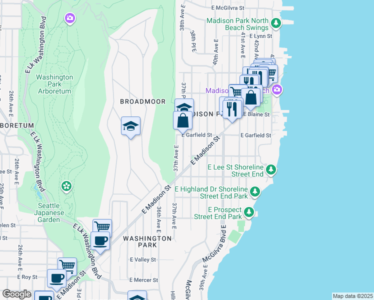 map of restaurants, bars, coffee shops, grocery stores, and more near 1507 38th Avenue East in Seattle