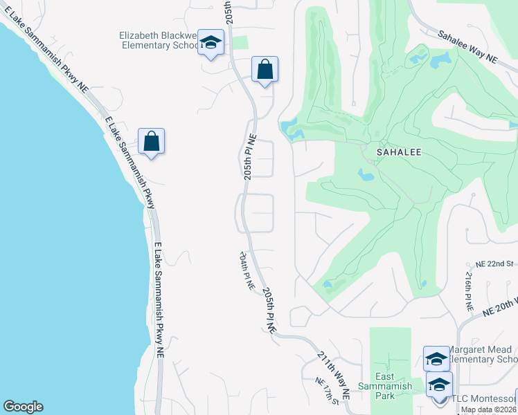 map of restaurants, bars, coffee shops, grocery stores, and more near 20628 Northeast 25th Court in Sammamish