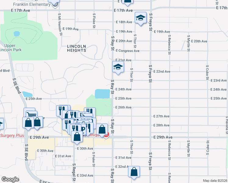 map of restaurants, bars, coffee shops, grocery stores, and more near 3204 East 24th Avenue in Spokane