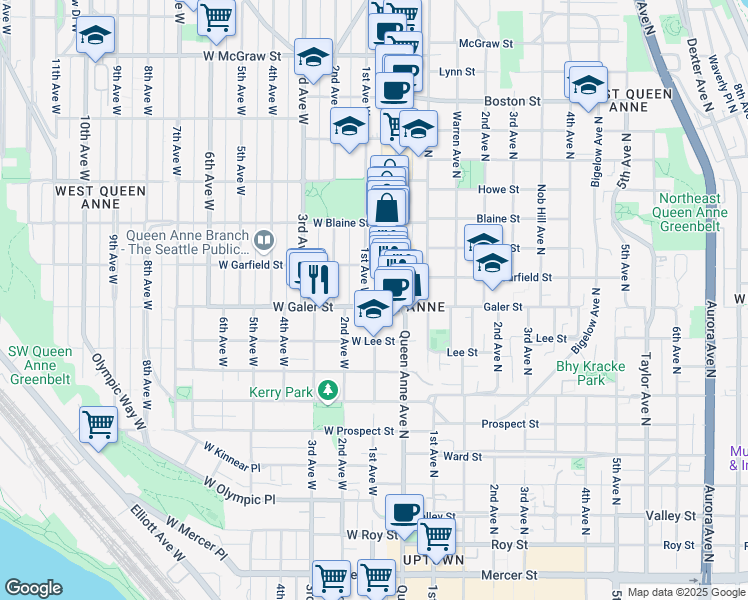 map of restaurants, bars, coffee shops, grocery stores, and more near 20 West Galer Street in Seattle