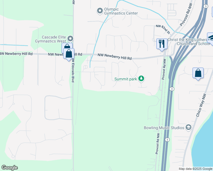 map of restaurants, bars, coffee shops, grocery stores, and more near 7707 Kildare Loop Northwest in Silverdale