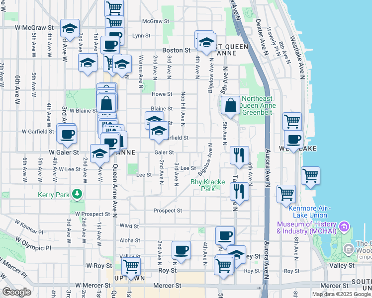 map of restaurants, bars, coffee shops, grocery stores, and more near 352 Galer Street in Seattle