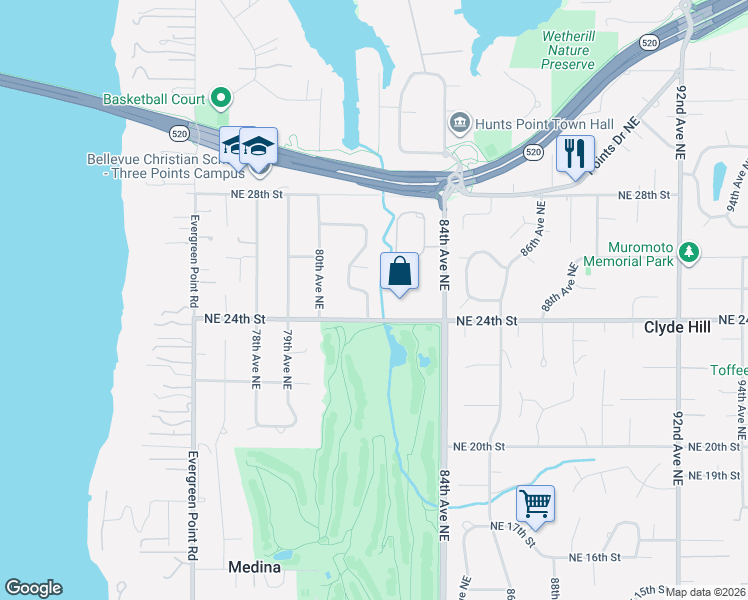 map of restaurants, bars, coffee shops, grocery stores, and more near 2420 82nd Avenue Northeast in Medina
