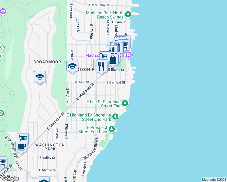 map of restaurants, bars, coffee shops, grocery stores, and more near 1511 42nd Avenue East in Seattle