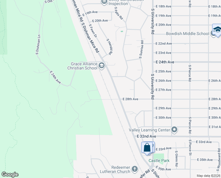 map of restaurants, bars, coffee shops, grocery stores, and more near 2610 South Dishman Mica Road in Spokane Valley