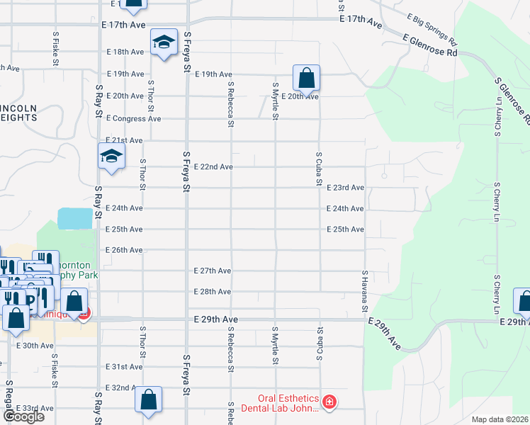 map of restaurants, bars, coffee shops, grocery stores, and more near 3928 East 24th Avenue in Spokane
