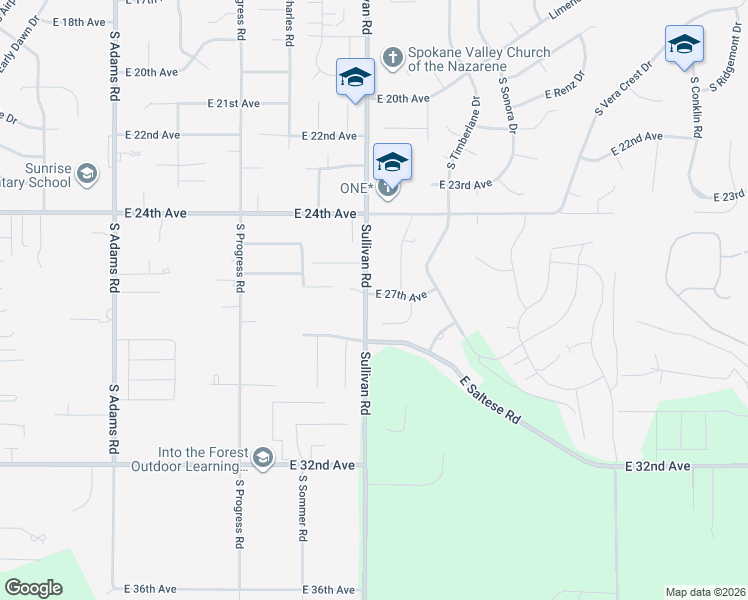 map of restaurants, bars, coffee shops, grocery stores, and more near 15506 East 27th Avenue in Spokane Valley